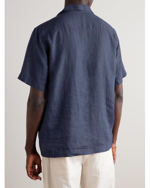 Frescobol Carioca Blue Angelo Camp-Collar Linen Shirt for men