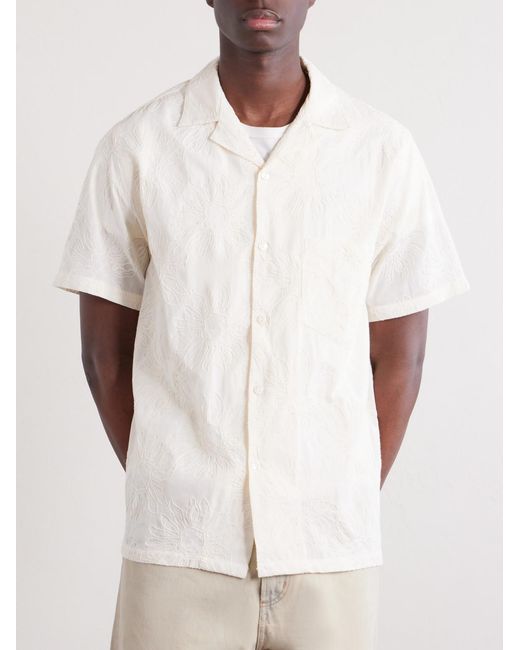 Portuguese Flannel White Duke Convertible-Collar Embroidered Cotton-Blend Shirt for men