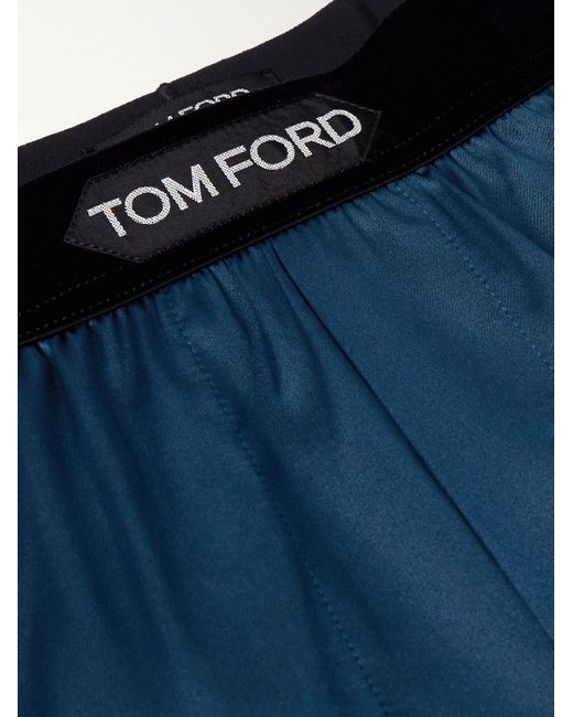 Tom Ford Blue Velvet-trimmed Stretch-silk Satin Boxer Shorts for men
