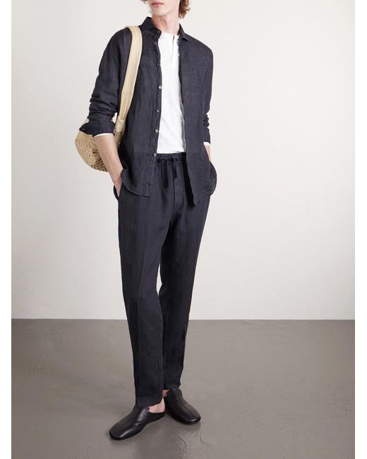 Altea Blue Mattia Straight-leg Linen Drawstring Trousers for men