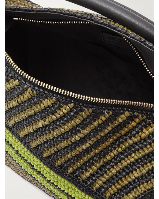 Loewe Green Paula's Ibiza Puzzle Edge Small Leather-trimmed Striped Raffia Messenger Bag for men