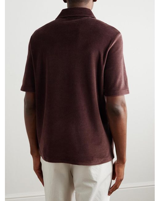 Loro Piana Red Cotton And Silk-Blend Velour Polo Shirt for men