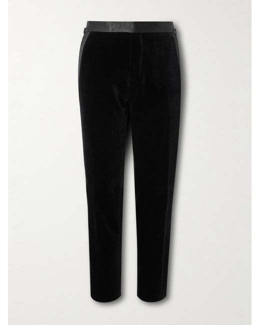 Tom Ford Black Straight-Leg Satin-Trimmed Velvet Tuxedo Trousers for men