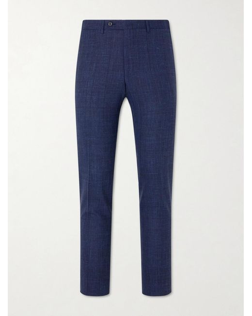 Canali Blue Travel Straight-Leg Wool, Silk And Linen-Blend Suit Trousers for men