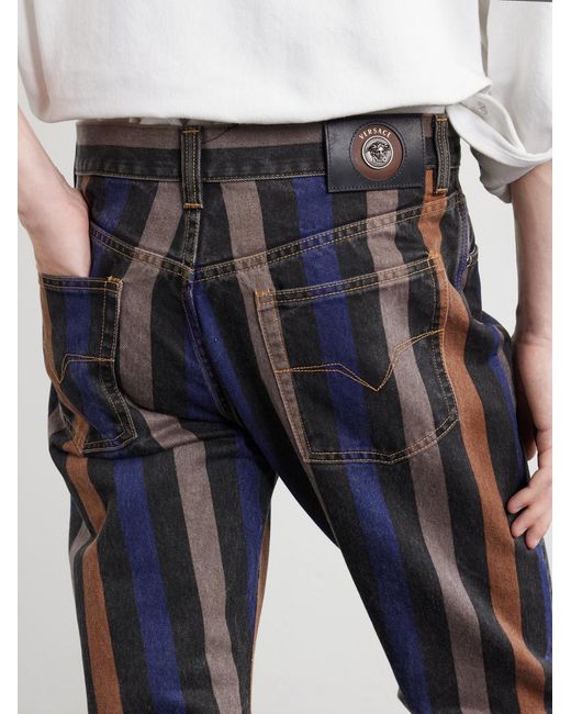 Versace Blue Straight-leg Striped Jeans for men