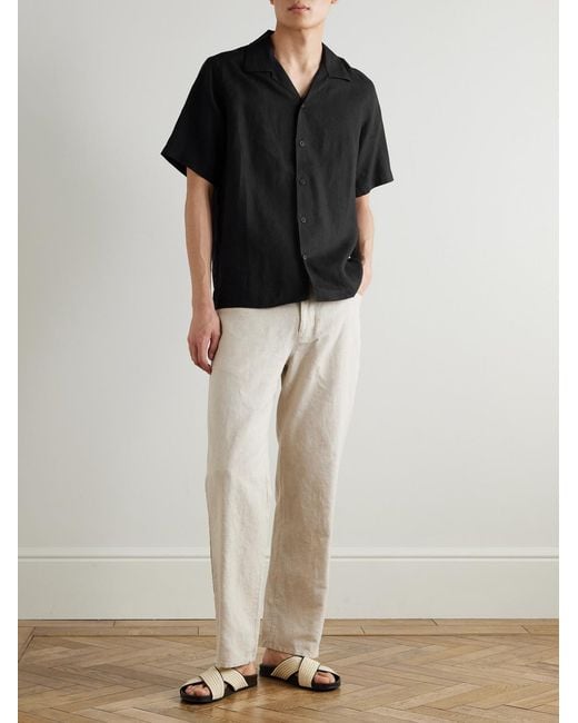 NN07 Black Julio 5708 Camp-Collar Linen Shirt for men
