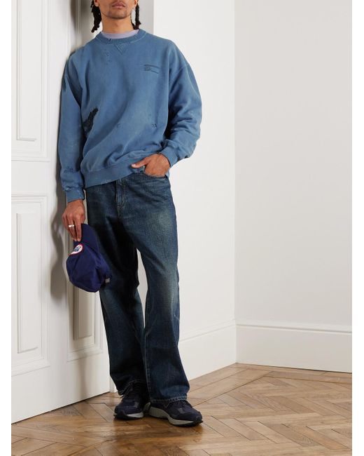 Neighborhood Blue Savage Logo-embroidered Appliquéd Distressed Cotton-jersey Sweatshirt for men