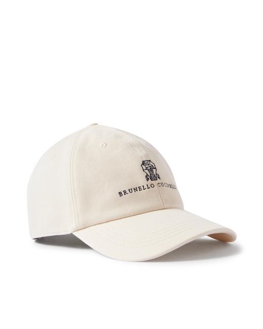 Brunello Cucinelli White Logo-embroidered Leather-trimmed Cotton-twill Baseball Cap for men