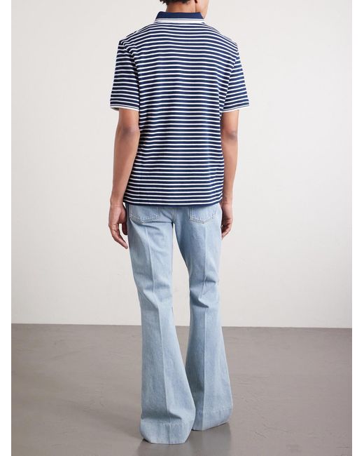Valentino Garavani Blue Logo-appliquéd Striped Cotton-piqué Polo Shirt for men