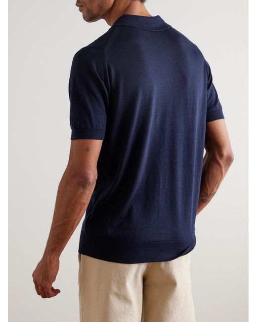 John Smedley Blue Cotton And Cashmere-blend Polo Shirt for men