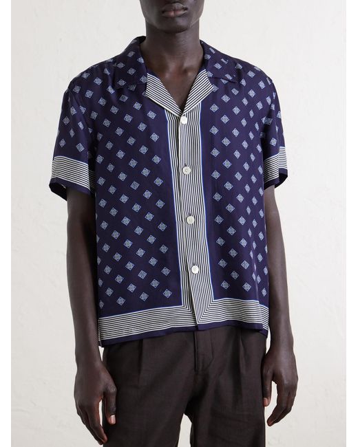Bode Blue Camp-collar Printed Silk-voile Shirt for men