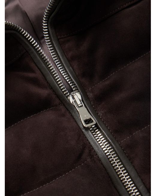 Mr P. Brown Leather-Trimmed Padded Quilted Suede Gilet for men