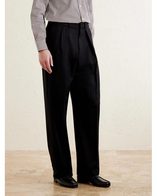Tom Ford Blue Straight-leg Pleated Striped Grain De Poudre Wool Trousers for men