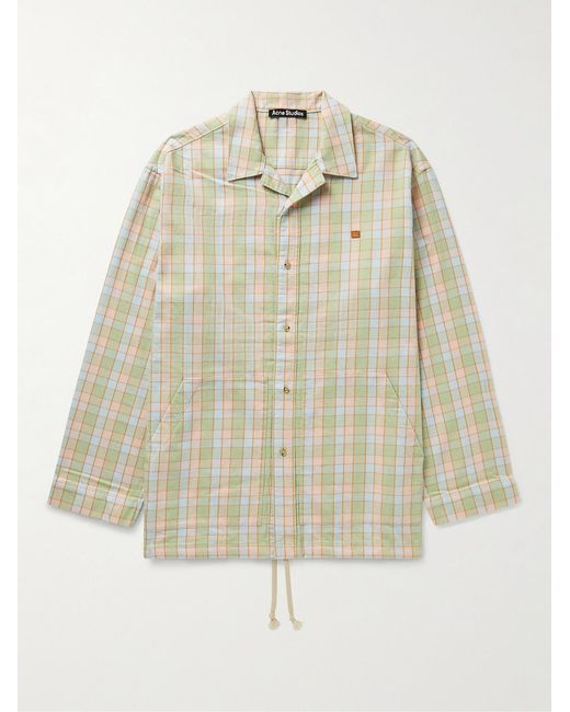 Acne Green Camp-Collar Logo-Appliquéd Checked Organic Cotton-Flannel Overshirt for men
