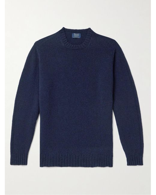 William Lockie Blue Shetland Wool Sweater for men