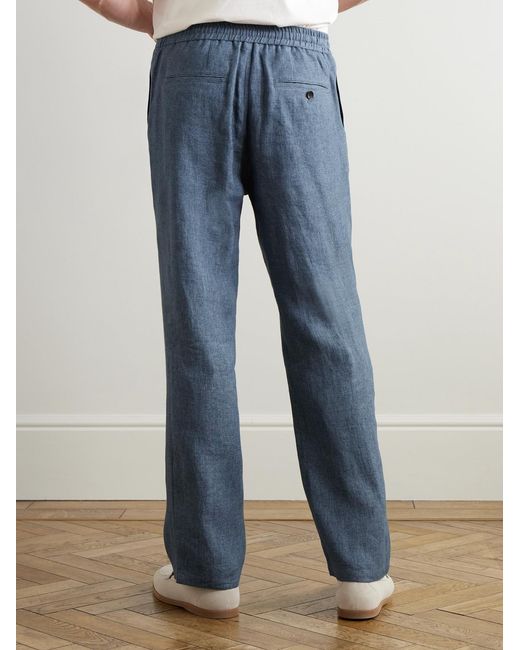 Mr P. Blue Edward Straight-Leg Linen-Chambray Drawstring Trousers for men