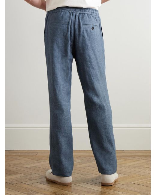 Mr P. Blue Edward Straight-Leg Linen-Chambray Drawstring Trousers for men
