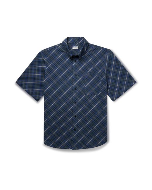 Burberry Blue Button-Down Collar Checked Cotton Oxford Shirt for men