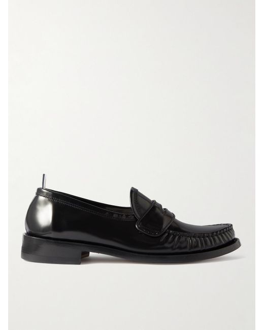 Thom Browne Black Varsity Patent-leather Penny Loafers for men