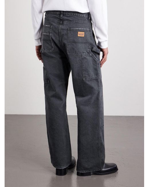 CHERRY LA Blue Wide-leg Double-knee Distressed Jeans for men