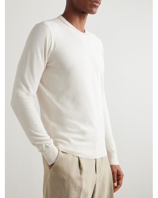 Loro Piana White Cotton And Silk-Blend Piqué Sweater for men