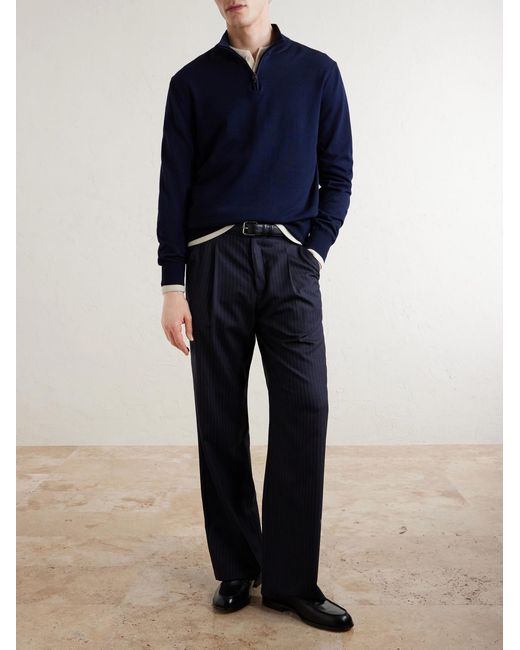 Canali Blue Cotton Half-Zip Sweater for men