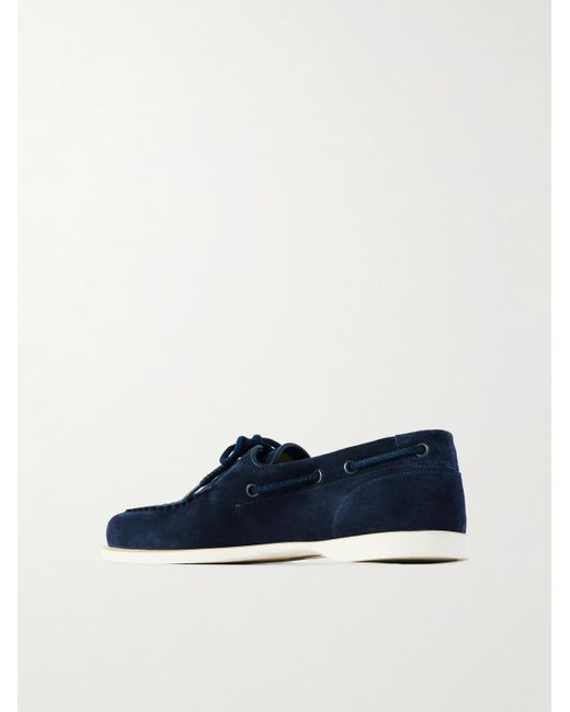 John Lobb Blue Foil Suede Boat Shoes for men
