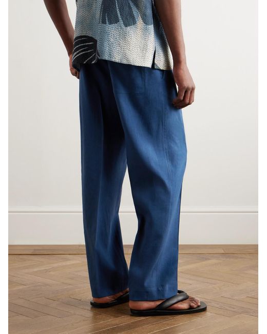 Dries Van Noten Blue Straight-leg Linen-blend Trousers for men
