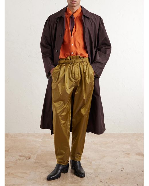 Saint Laurent Yellow Tapered Belted Pleated Shell Trousers for men