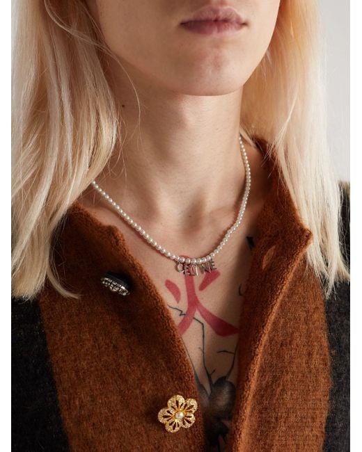 Céline Kette mit silberfarbenen Details und Kunstperlen in White für Herren