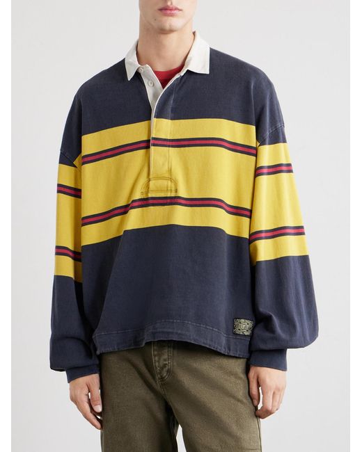 Kapital Blue Big Striped Cotton-jersey Polo Shirt for men