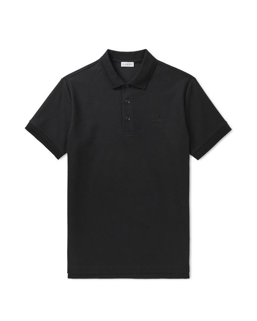 Burberry Black Ekd Logo-Embroidered Cotton-Piqué Polo Shirt for men