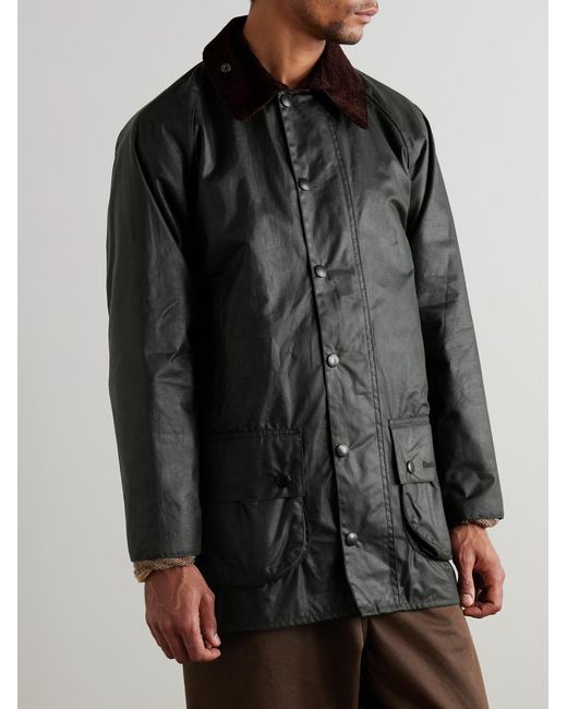 Barbour Black Beaufort Corduroy-Trimmed Waxed-Cotton Jacket for men