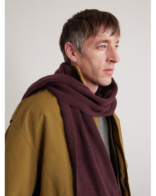 William Lockie Purple Ribbed Cashmere Scarf for men