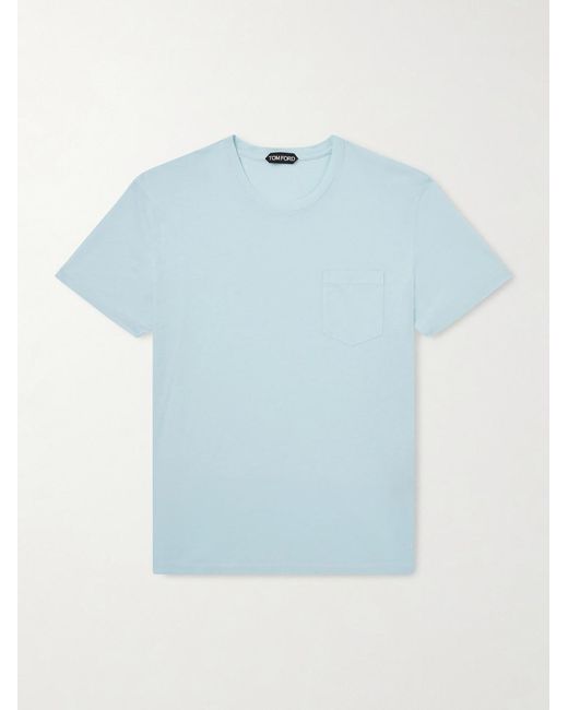 Tom Ford Blue Cotton And Silk-blend Jersey T-shirt for men