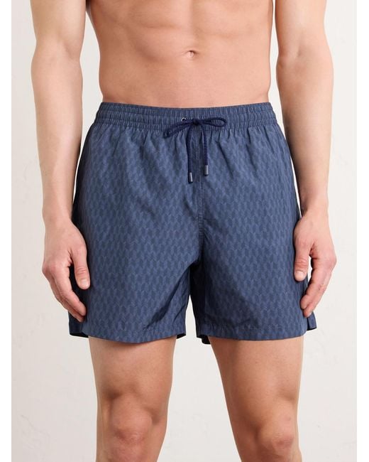 Canali Blue Straight-Leg Mid-Length Printed Swim Shorts for men