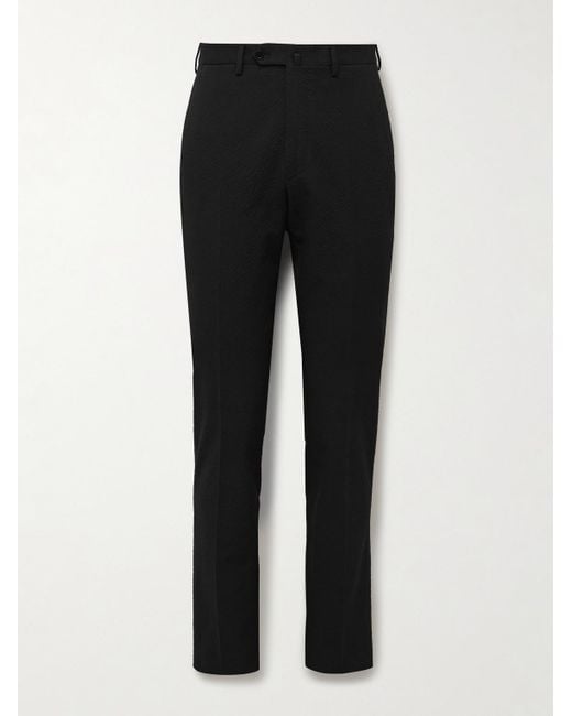 De Petrillo Black Slim-fit Cotton-blend Seersucker Suit Trousers for men