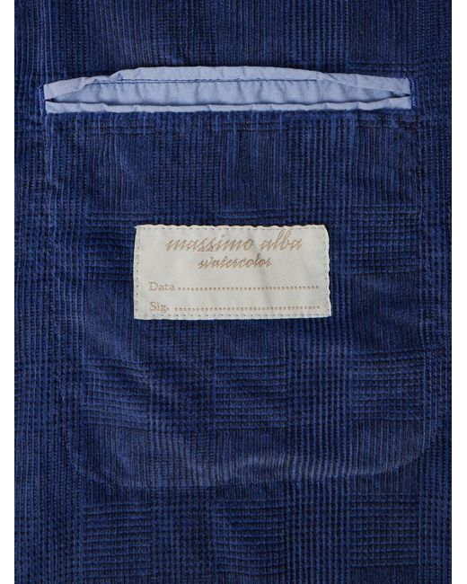 Massimo Alba Blue Catch2 Prince Of Wales Checked Cotton-Blend Corduroy Blazer for men