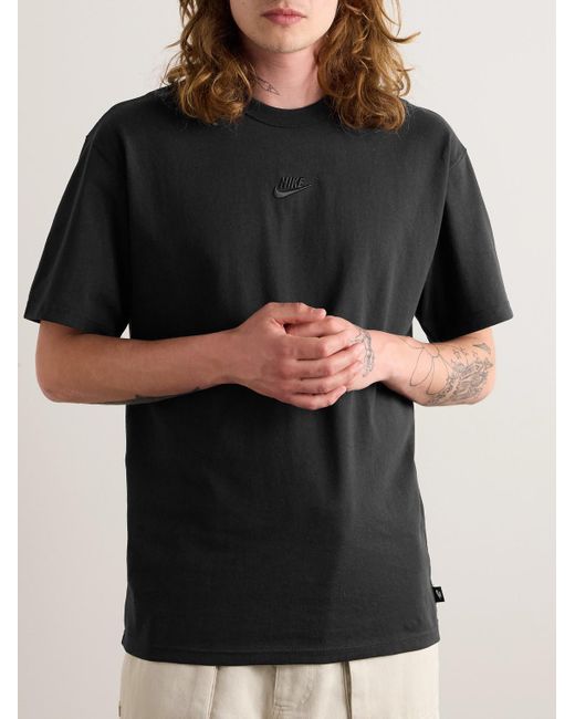 Nike Black Sportswear Premium Essentials Logo-embroidered Cotton-jersey T-shirt for men