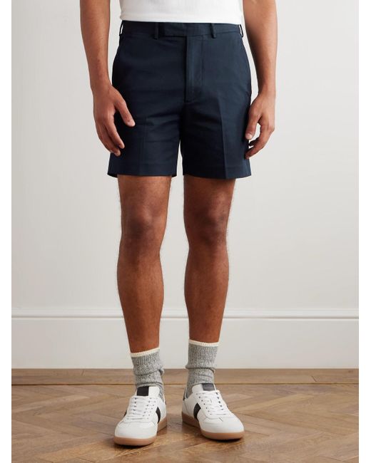 Tom Ford Blue Straight-Leg Pleated Stretch-Cotton Twill Shorts for men