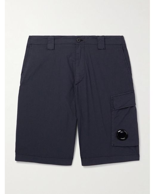 C P Company Blue Straight-leg Logo-appliquéd 50 Fili Cotton-blend Cargo Shorts for men