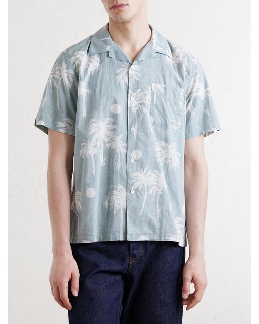 Hartford Blue New Palmito Convertible-Collar Printed Cotton Shirt for men