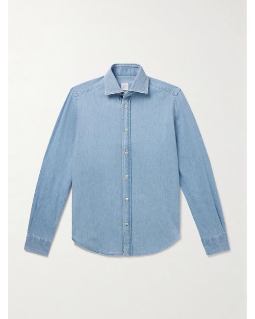 Eleventy Blue Slim-Fit Cotton-Chambray Shirt for men