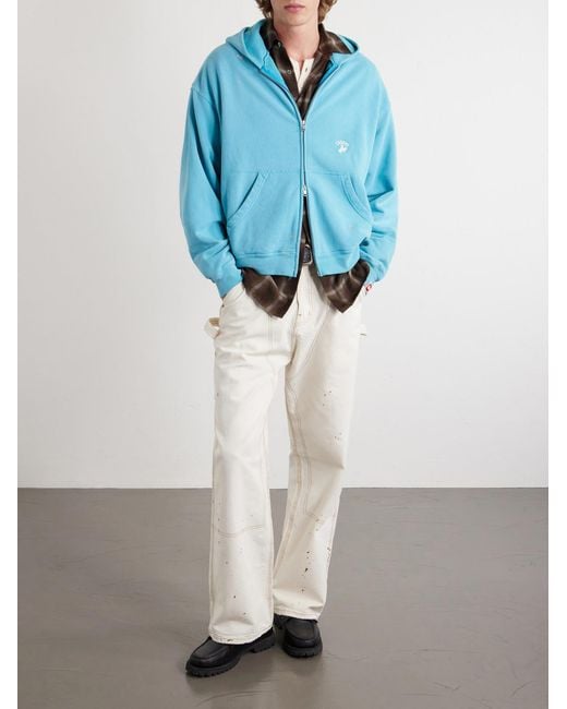 CHERRY LA Blue Logo-Embroidered Paint-Splattered Cotton-Jersey Zip-Up Hoodie for men