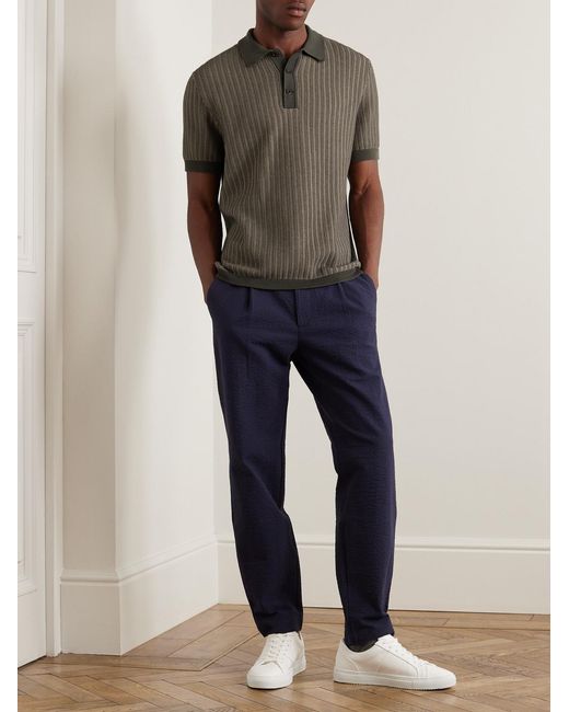 Mr P. Gray Crochet-Knit Cotton And Silk-Blend Polo Shirt for men