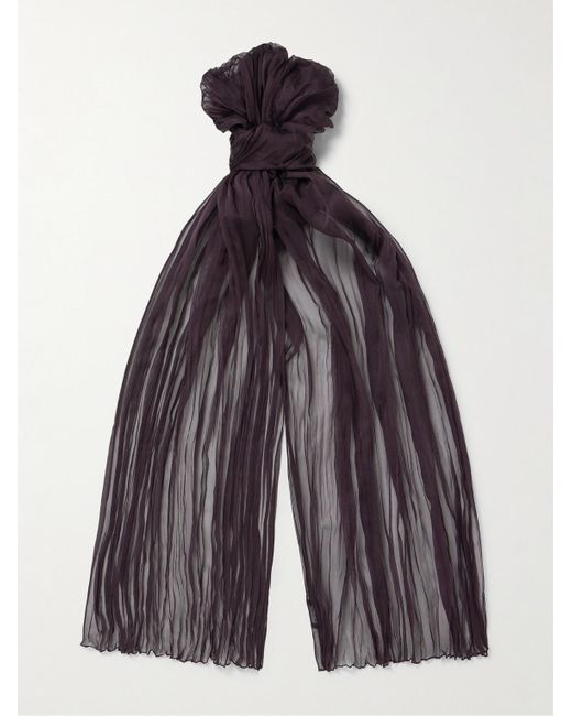 Saint Laurent Purple Pleated Silk-muslin Scarf for men