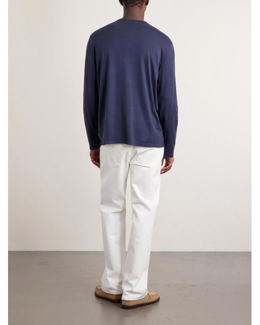 Hartford Blue Garment-Dyed Lyocell And Cotton-Blend Jersey Henley Shirt for men