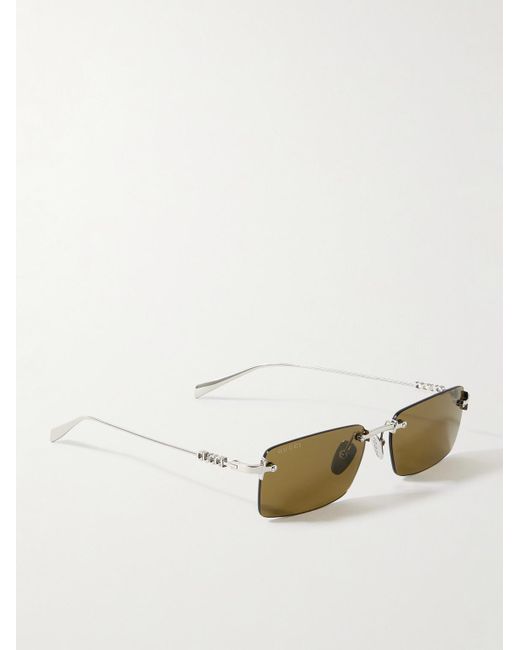 Gucci Metallic Rimless Rectangular-Frame-Tone Sunglasses for men