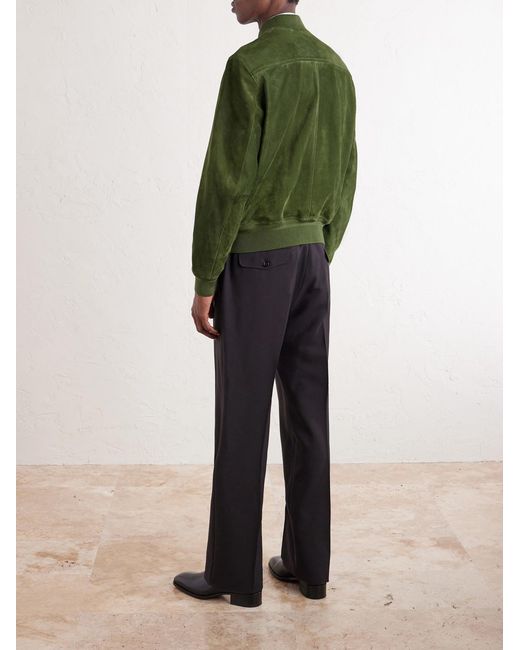 Tom Ford Green Perforated Suede Bomber Jacket for men