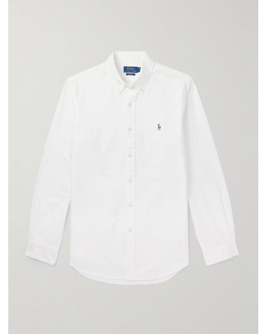 Polo Ralph Lauren Schmal geschnittenes Hemd aus Baumwoll-Oxford mit Button-Down-Kragen und Logostickerei in White für Herren